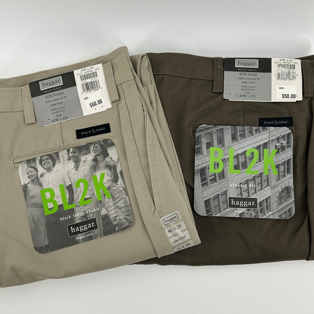 BUNDLE Haggar Black Label BL2K Khaki Bark Pants Mens 40x29 Classic Cotton NWT